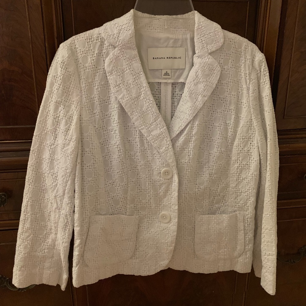 Banana Republic White 100% Cotton Eyelet Jacket 0